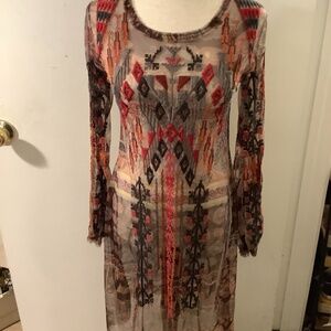 Biya Johnny Was-Boho chic, sheer, paisley & embroidered below knee dress , XXS